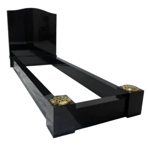 ogee top headstone with kerbs & vase posts – black granite