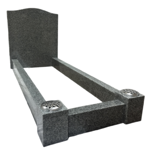 ogee top headstone with kerbs & vase posts – karin grey granite