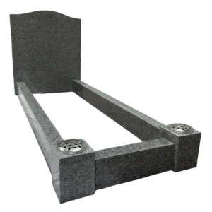 ogee top headstone with kerbs & vase posts – karin grey granite